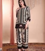 Black crepe floral print ethnic kurta palazzo set