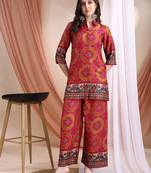 Pink silk geometric print ethnic kurta palazzo set