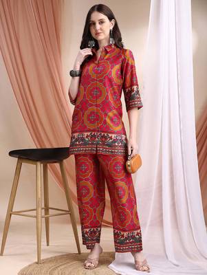 Pink silk geometric print ethnic kurta palazzo set 5