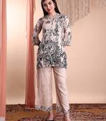 Beige rayon floral print ethnic kurta palazzo set