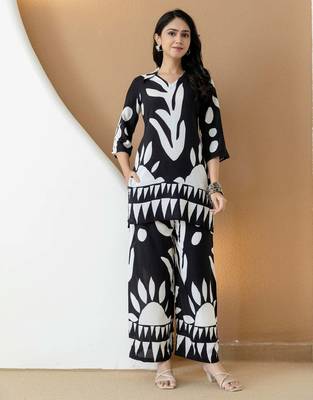 Black rayon geometric print ethnic kurta palazzo set 1
