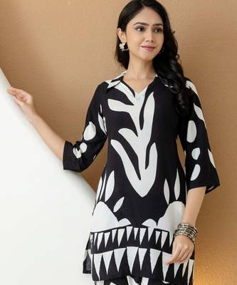 Black rayon geometric print ethnic kurta palazzo set 2
