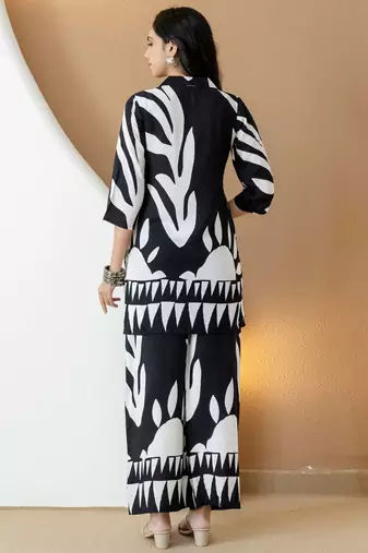 Black rayon geometric print ethnic kurta palazzo set