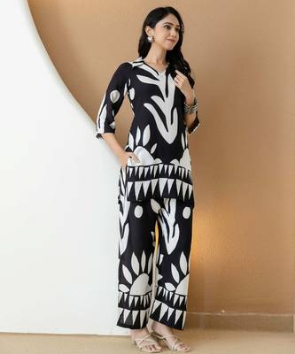 Black rayon geometric print ethnic kurta palazzo set 4
