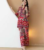 Pink rayon geometric print ethnic kurta palazzo set