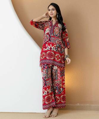 Pink rayon geometric print ethnic kurta palazzo set 4