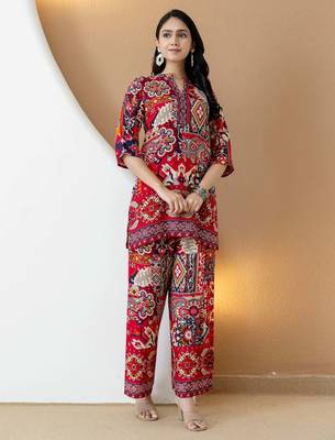 Pink rayon geometric print ethnic kurta palazzo set 5