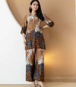 Brown silk floral print ethnic kurta palazzo set