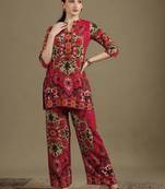 Pink rayon geometric print ethnic kurta palazzo set