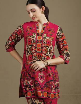 Pink rayon geometric print ethnic kurta palazzo set 2