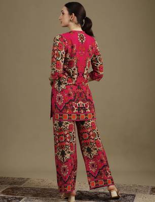Pink rayon geometric print ethnic kurta palazzo set 3