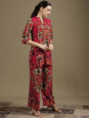 Pink rayon geometric print ethnic kurta palazzo set 4
