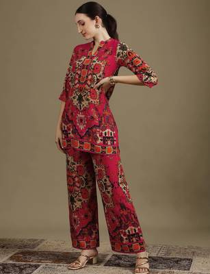 Pink rayon geometric print ethnic kurta palazzo set 5