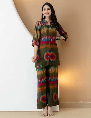 Olive silk tie dye printed ethnic kurta palazzo set 1