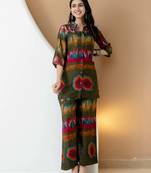 Olive silk tie dye printed ethnic kurta palazzo set
