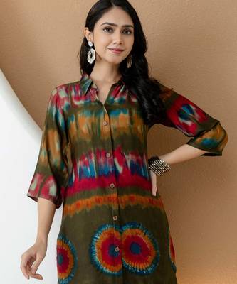 Olive silk tie dye printed ethnic kurta palazzo set 2