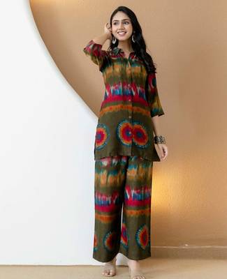 Olive silk tie dye printed ethnic kurta palazzo set 4
