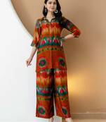 Orange silk tie dye printed ethnic kurta palazzo set