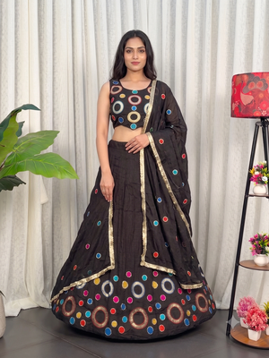 Navratri Special Chocolate  Mirror Work Chaniya Choli 1