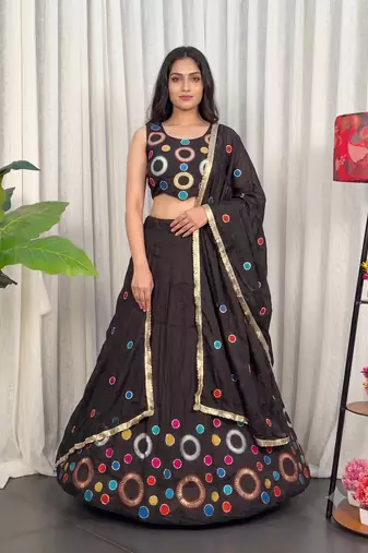 Navratri Special Chocolate  Mirror Work Chaniya Choli