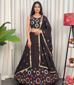 Navratri Special Chocolate  Mirror Work Chaniya Choli