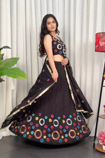 Navratri Special Chocolate  Mirror Work Chaniya Choli