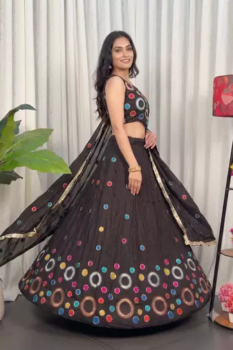 Navratri Special Chocolate  Mirror Work Chaniya Choli