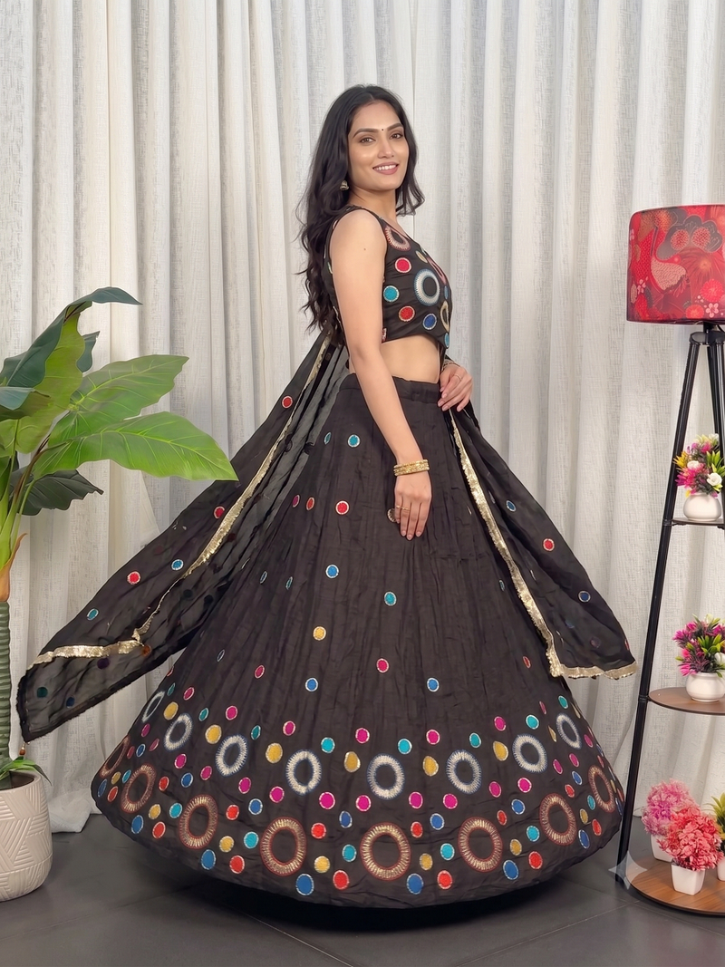 Navratri Special Chocolate  Mirror Work Chaniya Choli