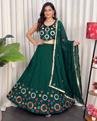 Navratri Special Green Mirror Work Chaniya Choli 1