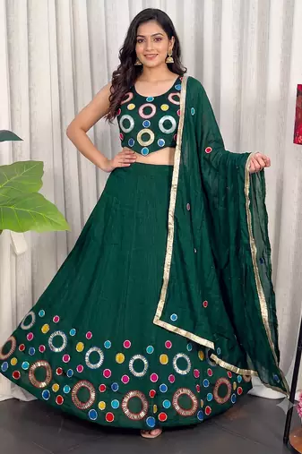 Navratri Special Green Mirror Work Chaniya Choli