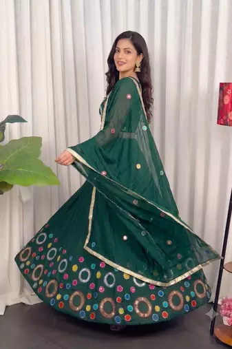 Navratri Special Green Mirror Work Chaniya Choli