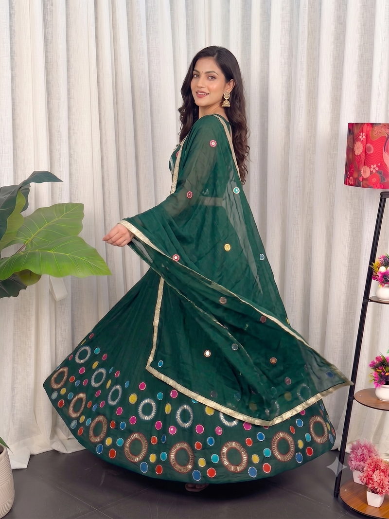 Navratri Special Green Mirror Work Chaniya Choli
