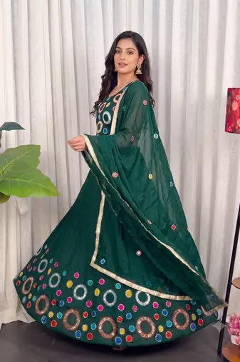 Navratri Special Green Mirror Work Chaniya Choli