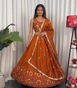 Navratri Special Rust Orange Mirror Work Chaniya Choli