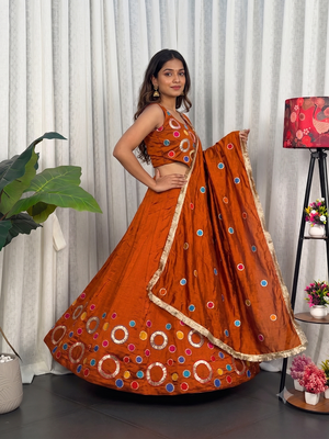 Navratri Special Rust Orange Mirror Work Chaniya Choli 2