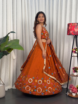 Navratri Special Rust Orange Mirror Work Chaniya Choli 3