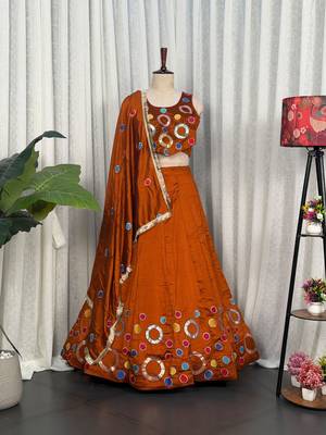 Navratri Special Rust Orange Mirror Work Chaniya Choli 4