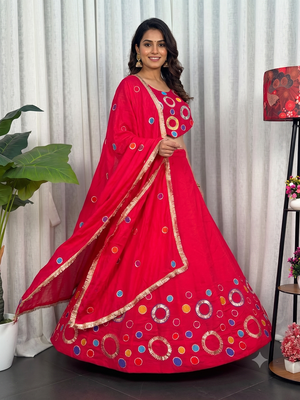 Navratri Special Rani Pink  Mirror Work Chaniya Choli 1