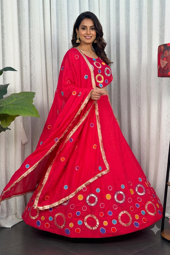 Navratri Special Rani Pink  Mirror Work Chaniya Choli