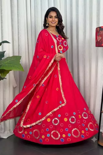 Navratri Special Rani Pink  Mirror Work Chaniya Choli