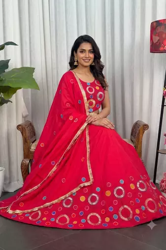 Navratri Special Rani Pink  Mirror Work Chaniya Choli