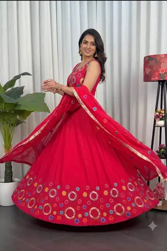 Navratri Special Rani Pink  Mirror Work Chaniya Choli