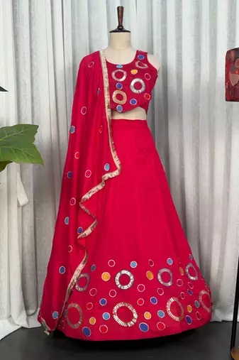 Navratri Special Rani Pink  Mirror Work Chaniya Choli
