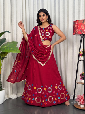 Navratri Special Red Mirror Work Chaniya Choli 1