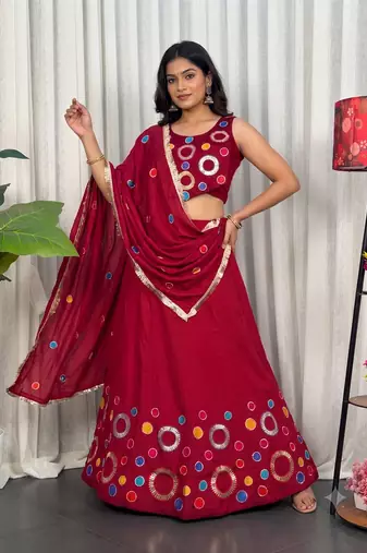 Navratri Special Red Mirror Work Chaniya Choli