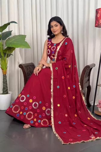 Navratri Special Red Mirror Work Chaniya Choli