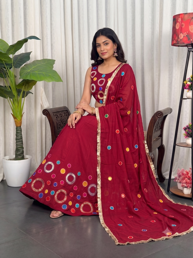 Navratri Special Red Mirror Work Chaniya Choli