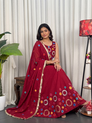 Navratri Special Red Mirror Work Chaniya Choli 3