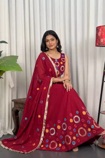 Navratri Special Red Mirror Work Chaniya Choli