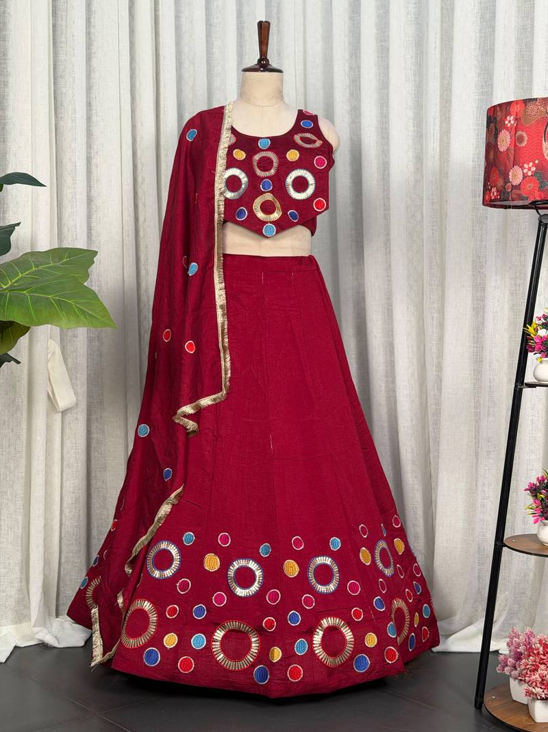 Navratri Special Red Mirror Work Chaniya Choli